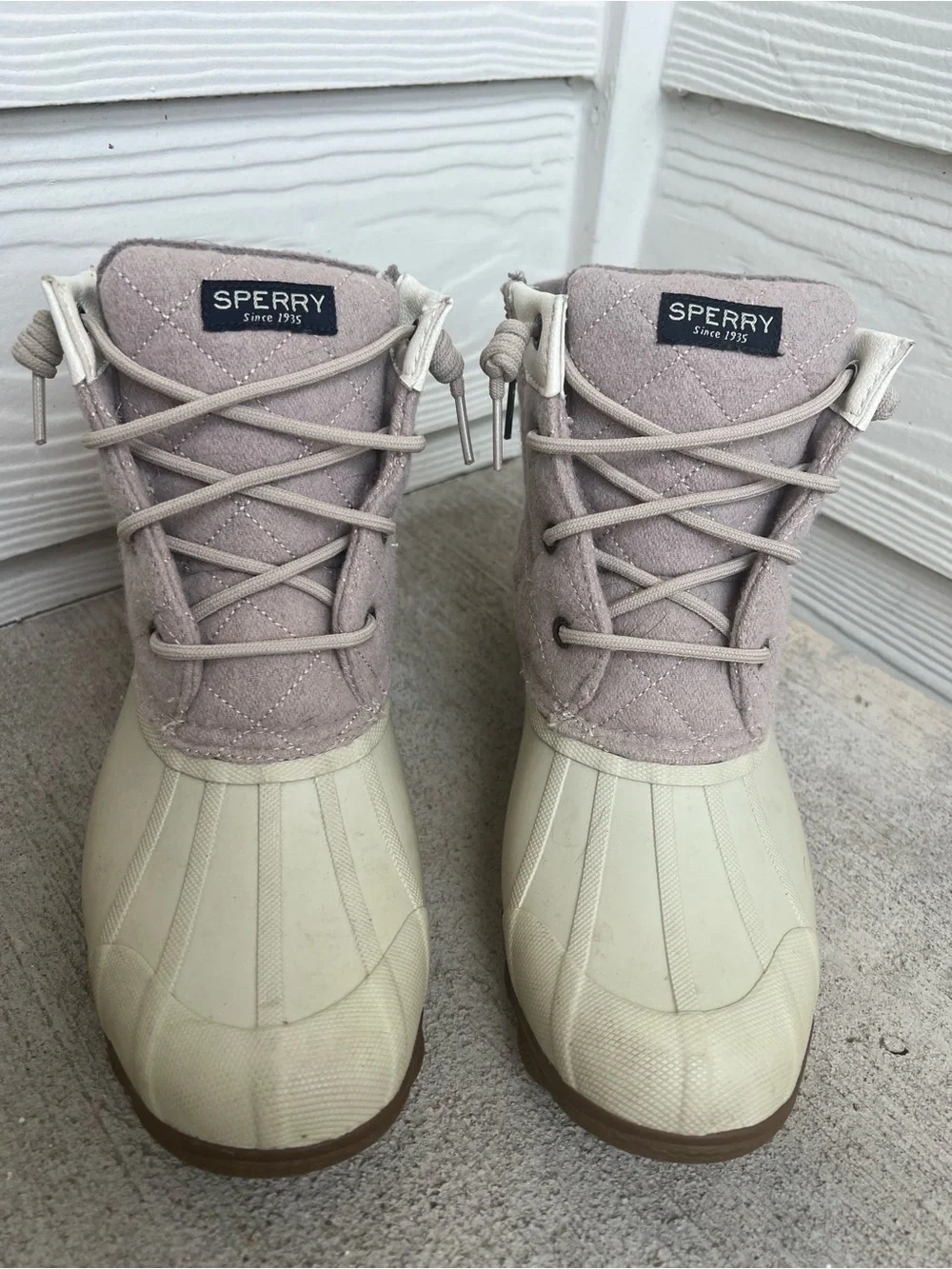 Sperry Women's Two-Texture Duck Boots in Purple and Cream - Size 7.5